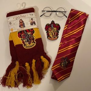 Harry Potter costume bundle: Gryffindor tie, scarf, patch & Harry Potter glasses